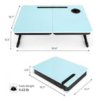 BUYIFY Foldable Laptop Bed Desk for Couch, Sofa - Large Lap Desk Tray Table with Cup Holder and Tablet Slot - Portable Notebook Stand for Eating, Writing, Studying and WFH (Blue) - color: Blue