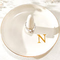 Ceramic Initials Jewelry Tray Ring Dish With Personalized N-Monogrammed Engagement Wedding Gifts, for Birthday Mother's Day for Women, Ceramic White 4.7" x2.4" - style: N