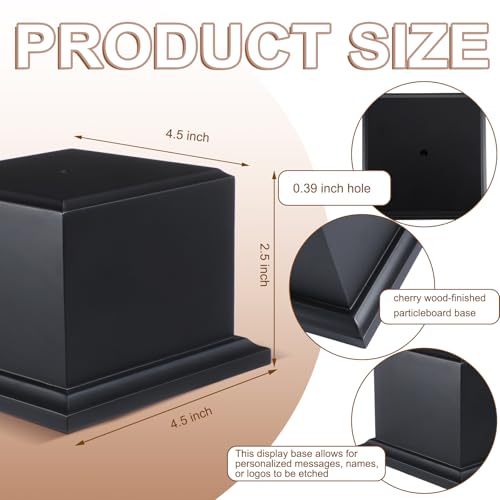 Chunful Wood Base Trophy Base DIY Square Stand Blank for Trophies Awards Trophies Figurines Cups Display Stand - color: Black, size: 4.5" X 4.5" X 2.5"