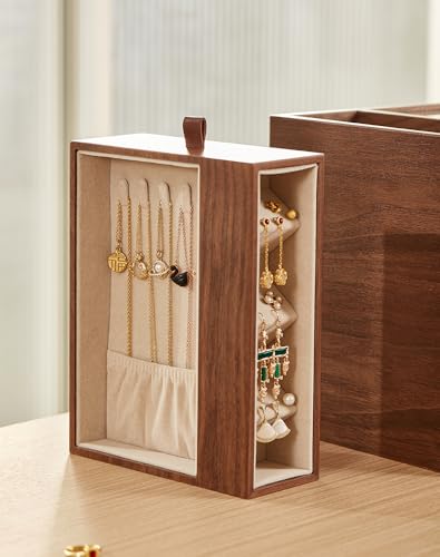 CHOSIN Black Walnut Wooden Jewelry Box for Women Classical Solid Wood 4-Layer Jewelry Organizer Double Sided Visibility Necklace Storage Layer Watch Necklace Ring Earring Mothers Day Gifts for Mom - style: 4 Layer C