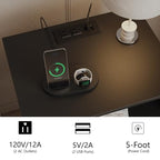 JOONEE Rattan Nightstand with Charging Station,Farmhouse Bedside Table with 2 Storage Drawer and Open Wood Shelf, for Bedroom and Small Spaces,Night Stand with Solid Wood Legs (Black-Outlet) - color: Black-outlet