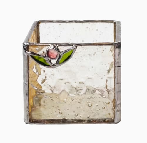 Handmade Windproof Stained Glass Cube Candle Holder - 5-Sided Floral & Leaf Design for Altar, Prayer, Windowsill - Sacred Gift for Christians, Mom, Christmas & Easter (Floret) - color: Floret
