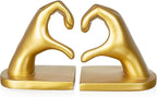 1Pair/2Piece Gold Heart Hands Book Ends, Non-Slip Heavy Duty Bookends for Shelves, Unique Sculptural Book Stopper for Home Bedroom, Living Room & Office Desk Decor