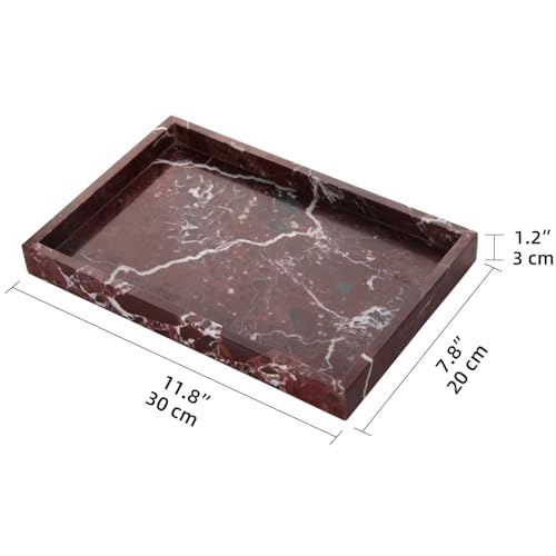 Marble Bathroom Vanity Tray, Natural Luxury Vanity Home Kitchen Bathroom Table Tray, Stone Decorative Countertop Dresser Trays for Key Coffee Perfume Jewelry Makeup (Rosso Lepanto, 12"x 8" x1.2") - color: Rosso Lepanto, size: 12" x 8" x 1.2"