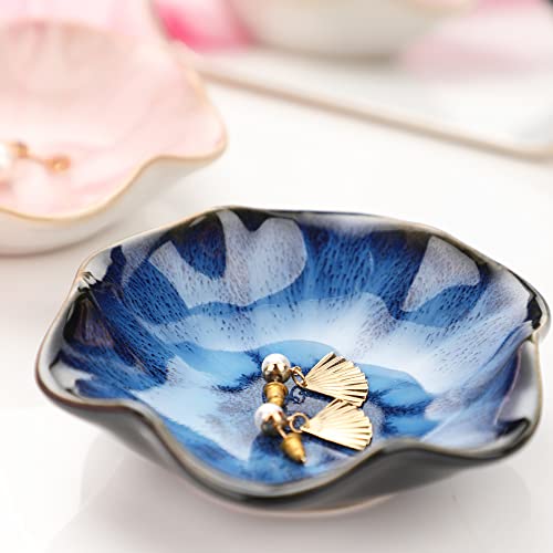 Binoster Gifts for Women Ceramic Jewelry Dish,Leaf Jewelry Tray Key Tray,Small Ring Dish Holder Decorative Jewelry Plate Trinket Dish Catchall Tray Nightstand Decor for Entryway Blue Table Room Decor - color: Blue, size: 4.3 inches