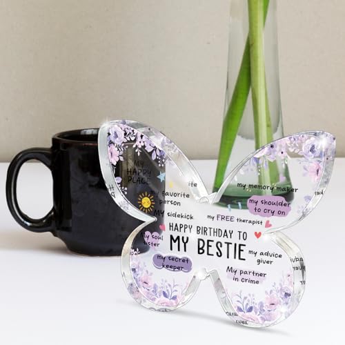 Happy Birthday to My Best Friend Butterfly Acrylic Sign - Purple Soul Sister Gift, Inspirational Keepsake for Women, Birthday Gift for Best Friend, Office and Home Decor 4.7 x 3.2 inches - color: purple47