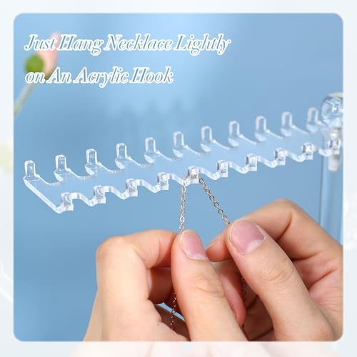 OAOLEER Acrylic Necklace Organizer, Tall Necklace Holder Stand, Jewelry Organizer Display Hanger Rack with Bilateral Hooks for Necklaces Pendant Bracelets Ring (13.7 IN) - size: Tall 13.7In