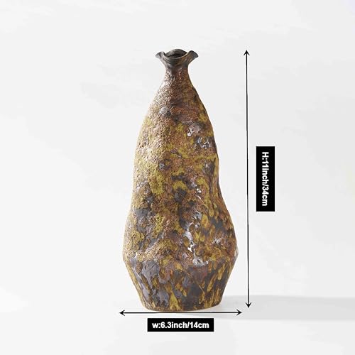 Handmade Wabi-Sabi Ceramic Vase - 13.3" Rustic Farmhouse Decor, Primitive Home Accent for Living Room, Cottagecore Gift (5.5"x5.5"x13.3")