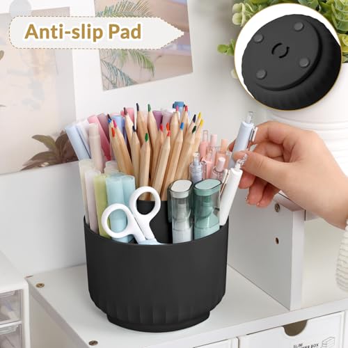 SKYDUE 360 Degree Rotating Pencil Pen Holder for Desk, Dual-Purpose Desk Organizer, Rotating Pencil Cup with 5 Slots, Office Supplies, Desk Decor for Office, School, Home - color: Black
