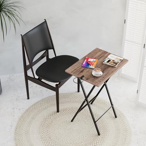 VECELO Folding TV Tray for Eating Set of 2, Portable Dinner/Snack Table with Cup Holder for Couch, Living Room and Small Space, Coffee & Black - color: Coffee & Black, size: 2 Pack