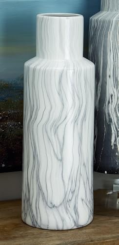 Deco 79 Ceramic Decorative Vase Faux Marble Centerpiece Vase, Flower Vase for Home Decoration 8" x 7" x 21", White - color: White, size: 8" x 7" x 21"