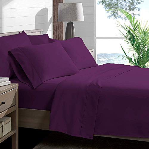 Italian 1500 Thread Count Heavy Soft Egyptian Cotton Sheet Set DEEP Pocket, Queen, Purple Solid, Premium Italian Finish (Features : Fully Elastic Fitted Sheet Fits 7-9" Pocket) - color: Purple ( Solid ), size: Queen Size (Fits 7-9 in Pockets)