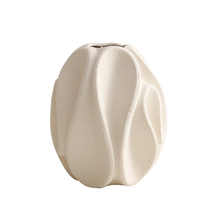 White Ceramic Vase – Nordic Minimalist Unglazed Stoneware Flower Vessel, Living-Room Centerpiece, Boho-Soft Furnishing Accent (Type 03 (Large)) - color: Type 03 (Large)