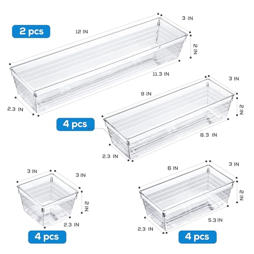 DCA 14 PCS Clear Plastic Drawer Organizer Tray for Makeup, Kitchen Utensils, Jewelries and Gadgets - size: 14PC