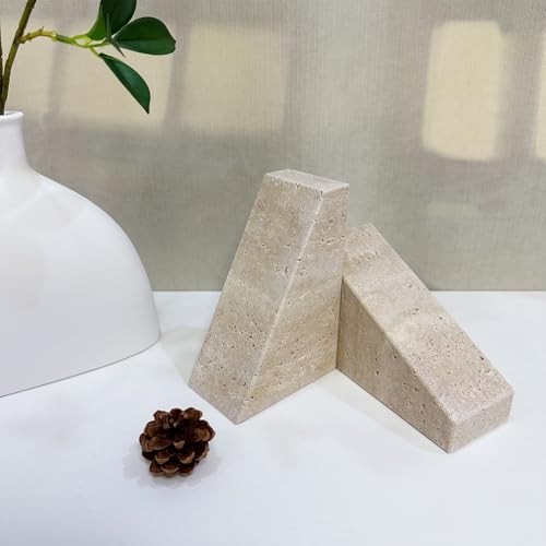 1 Piece Modern Travertine Bookend, Trapezoidal Design, Natural Stone Book Holders for Desk and Shelf (Trapezoidal - 1 Piece) - color: Trapezoidal - 1 Piece