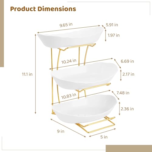 OMISTAR 3 Tier Fruit Bowl for Kitchen Counter, Gold Metal Stand Tiered Fruit Basket, ABS Serving Bowls, 11.2 in Lightweight Luxury Multi-Layer Snack Rack for Home Living Room