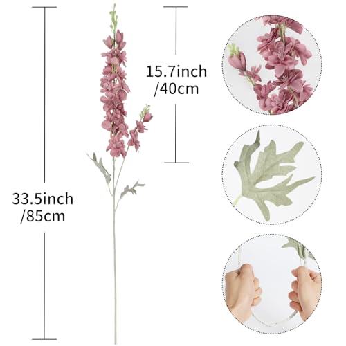 8PCS Delphinium Artificial Flowers Larkspur Fake Flowers 33.5in Long Stem Faux Silk Flowers for Tall Vases for Home Wedding Party Floral Arrangements Centerpiece Table Decorations (Cameo Brown) - color: Cameo Brown