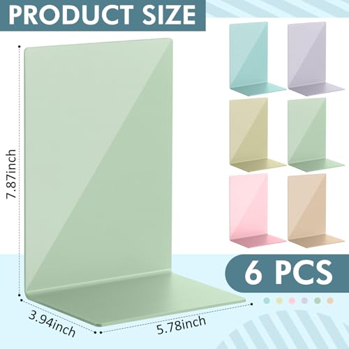 6 Pack Acrylic Bookends, Thickened Colorful Book Ends for Shelves, Assorted Colors, Stable Non-Slip Book Stoppers for Home Office Classroom Organization (Macaron Colors) - color: Macaron Colors