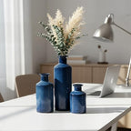 Mowtanco Blue Ceramic Vase Set of 3 Small Vases, Modern Farmhouse for Home Decor Bottles, Rustic Terracotta Vase Decorative Vases for Table,Fireplaces Decor, Bookshelf, Living Room
