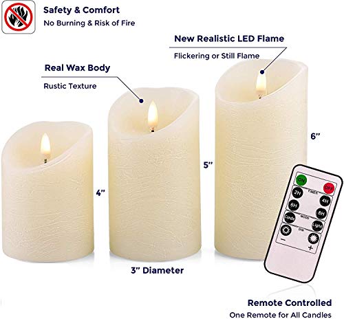 VENTA Set of 3 Warm Ivory Pillar Candles | Real Wax Battery Operated Candles with Flickering Flame | Timeless Year-Round Decor for Weddings, Mantels & Centerpieces - color: Ivory