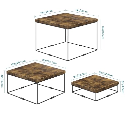 ELITEROO Buffet Risers, 3 Pack Wooden Risers Display Stands, Square Food Risers for Buffet Table, Tiered Dessert Display Stands, Food Stands for Display Party, Rustic Brown, 9"x10"x11" - size: 9"x10"x11"