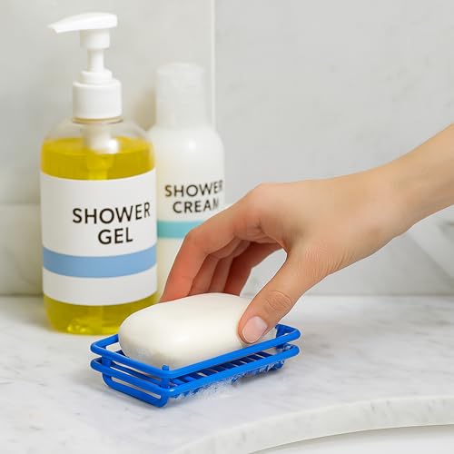 Creative Home Metal Wire Soap Dish Tray Rust-Resistant Iron Bathroom Soap Holder with Blue Powder Coating Bar Soap Rack for Shower Sink Kitchen Vanity - color: Blue