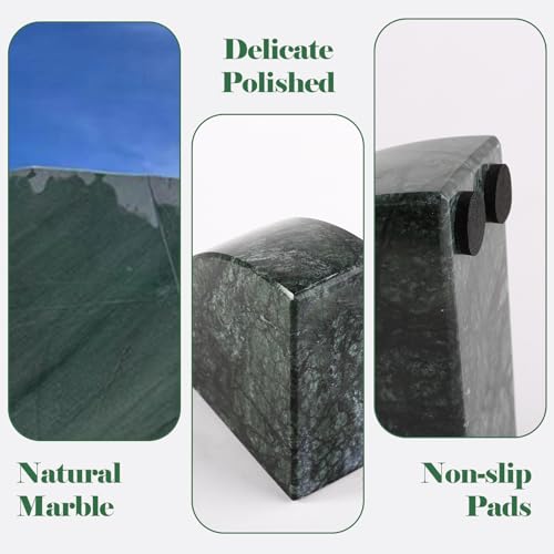 Karibiber Marble Bookend for Shelves, Non-Skid Bookends for Heavy Books, Heavy Duty Book Stopper for CDs, Luxury Book Shelf Holder, Quarter Circle Design Book Ends Decorative, Indian Green, Set of 2 - color: Indian Green