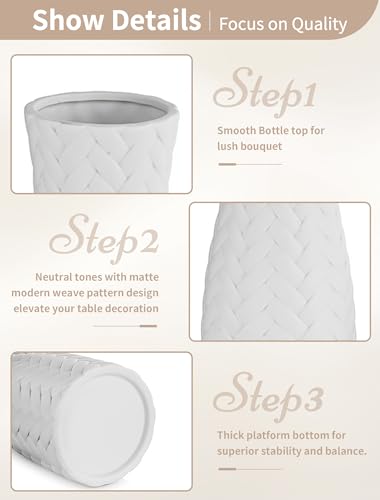 NUPTIO White Ceramic Flower Vase: 8.6" Tall Unglazed Pampas Grass Vases for Building Block Flowers - Modern Decorative Table Centerpiece for Home Living Dining Room Kitchen Decor - style: Woven