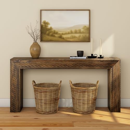 Plank+Beam 66 Inch Camden Console Table - Solid Pine Wood, Easy Assembly for Living Room or Entryway, Rustic Barnwood - color: Rustic Barnwood, size: 66 Inch