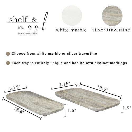 Travertine Marble Footed Tray in White Marble or Silver Travertine – Available in Two Sizes. (White, Large) - color: White, size: 13.8" x 7.9" x 1.4"