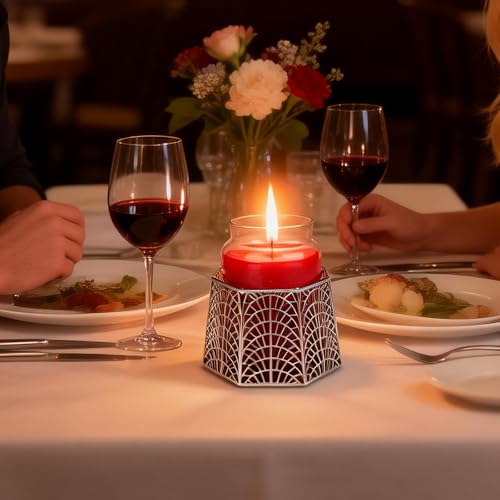 3 Wick Candle Holder, Shell Design Candle Jar Holder for 4-Inch Diameter Jars (5.25" D x 3.5" H), Rose Gold Metal, Coastal Decor - color: Silver
