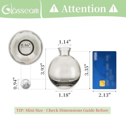 Glass Bud Vase for Centerpieces, 12Pcs/4Sets Glasseam Modern Gray Mini Small Vases for Flowers Bulk Flower Vase Set Aesthetic Cute Handmade Tiny Short Wedding Table Centerpiece Decor - color: Gray, size: 4 Sets