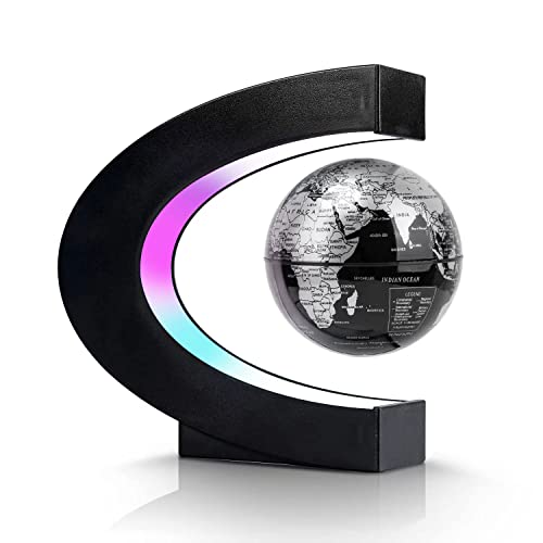 Flagest Magnetic Levitation Floating Globe, C Frame Levitating Globe with LED Lights, Cool Gadgets for Men Boys and Girls, Cool Tech Gifts for Office Bookshelf Home Desk Decor - color: Black