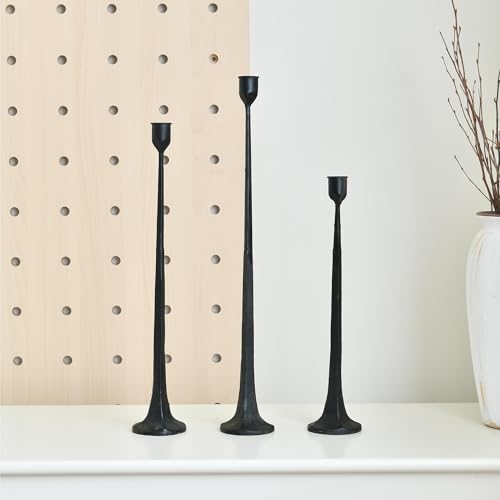 Iron Black Candlestick Holders, Set of 3 Candle Stick Holders,Fits 3/4 inch Thick Candle&Led Candles, Vintage Modern Decorative Centerpiece for Dining Table Centerpiece, Wedding, Party Decor - color: Black-straight, size: 14.4”,17.1”,19.7”