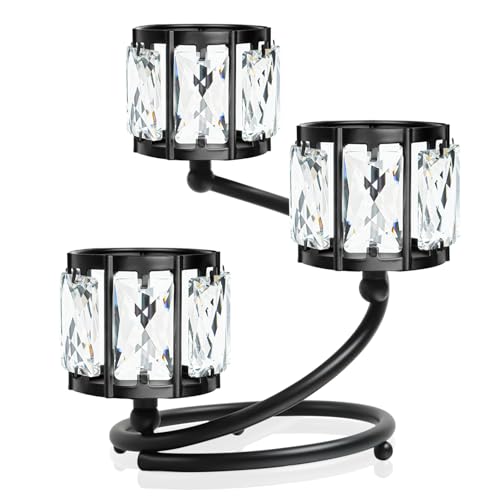 Metal 3 Arm Crystal Candle Holder - Tea Light Centerpiece Candle Holder, Votive Holder with Sparkling Crystal Bowl, Suitable for Wedding, Table Centerpiece, Home Decor (1, 3 arm-Black) - size: 3 arm-Black