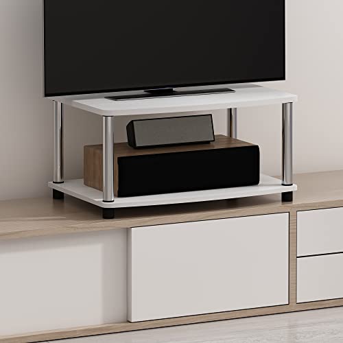 Furinno Turn-N-Tube No Tools 2-Tier Elevated TV Stand, Stainless Steel Tubes, White Oak/Chrome - color: White Oak/Chrome, size: 2-Tier