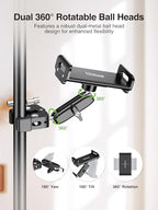 elitehood Aluminum Dual Ball Head Tablet Holder for Mic Stand, Adjustable iPad Mic Stand Holder, Strong Metal iPad Clamp Mount for Aircraft Yoke, Loader, Tractor, Boat, Wheelchair, Stroller, Treadmill - size: 6in - Dual Ball Joint