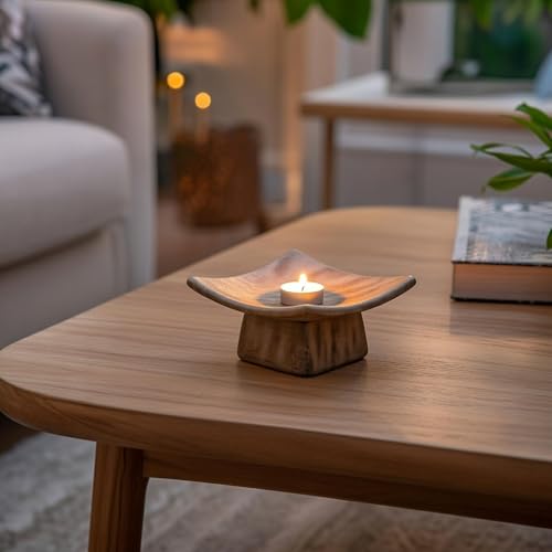 Hosley Square Pillar Candle Holders & Incense Stick Holder for Modern Ritual Accessories for Mindful Living Ideal for Home Décor, Office, Livingroom, Spa - color: Light Brown