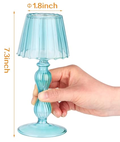 Gurfuy Desk Lamp Shaped Glass Candle Holder - Glass Hurricane Candleholder Crystal Decorative Candle Stand for Table Wedding Dinning Centerpieces Party Supplies Festival Decor Blue - color: Blue