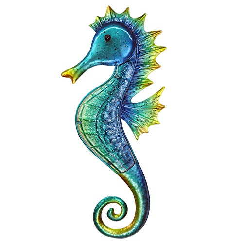 JOYBee 18inch Metal Large Seahorse Wall Art Decor,Christmas Decorations,Bathroom Ocean Glass Art Outdoor Hanging Beach Theme Decorations for Outdoor Indoor Kitchen Garden Patio,Porch or Fence - color: seahorse