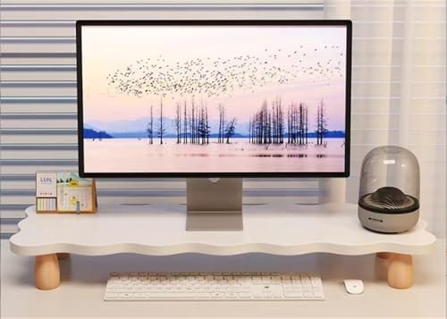 Monitor Stand Riser, Cloud-Shaped Sturdy Wood Computer Monitor Riser, Laptop Monitor Stand, Multi-Purpose Desktop Organizer Riser for Computer, Laptop, Printer, TV (White) - color: White
