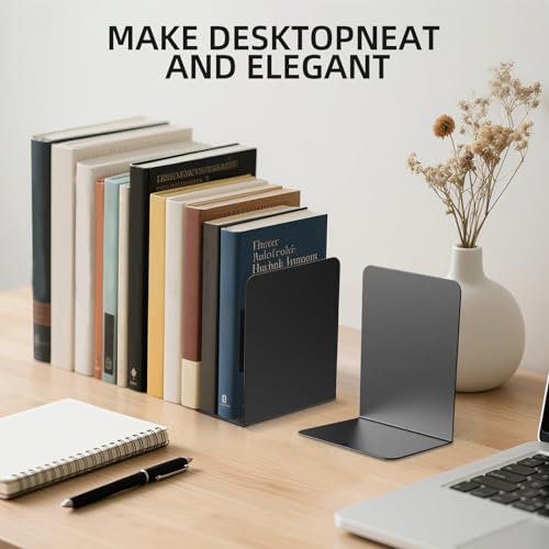 Book Ends, 6 Pieces Metal Bookend for Shelves, Bookends for Heavy Books, Book Holders for Shelves, Desk Organizers, Book Dividers for Office, School, Bookstore, Home - color: A-black-frosted Surface, size: 6 Pieces