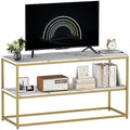 Function Home TV Stand for TVs up to 50 Inch, 2 Tier Entertainment Center, Modern TV Cabinet with Marble Top and Gold Metal Base, 42" Media Console Table with Storage for Living Room Bedroom - color: 42" Gold