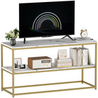 Function Home TV Stand for TVs up to 50 Inch, 2 Tier Entertainment Center, Modern TV Cabinet with Marble Top and Gold Metal Base, 42" Media Console Table with Storage for Living Room Bedroom - color: 42" Gold