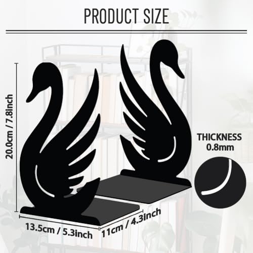 WADORN 1 Pair Swan Metal Decorative Bookend for Shelves, Heavy Duty Book Ends Modern Non-Skid Books Holder Stand Black Book Support Stoppers for Desk Bookshelf Office Home, 5.3x4.3x7.8 Inches - color: Swan