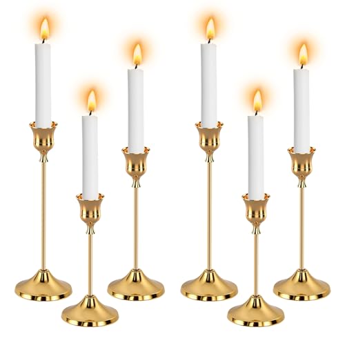6pcs Gold Candle Holders, Candlestick Holders Taper Candle Holders for Pillar Candles Sticks Holder Decor Halloween Christmas Decorations Candle Candelabros para Centros de Mesa - color: Gold - 6pcs