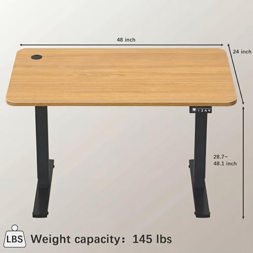 Furmax Electric Height Adjustable Standing Desk Large 48 x 24 Inches Sit Stand up Desk Home Office Computer Desk Memory Preset with T-Shaped Metal Bracket, Maple - color: Maple, size: 48 Inch