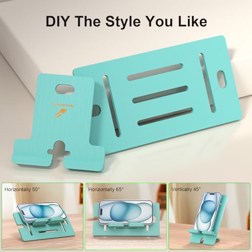 Pezin & Hulin Bamboo Cell Phone Stand, Adjustable Wood Charging Dock Holder, Portable Desktop Phone Rack, Compatible with All Phone -Slim Version(Teal) - color: Slim (Teal)