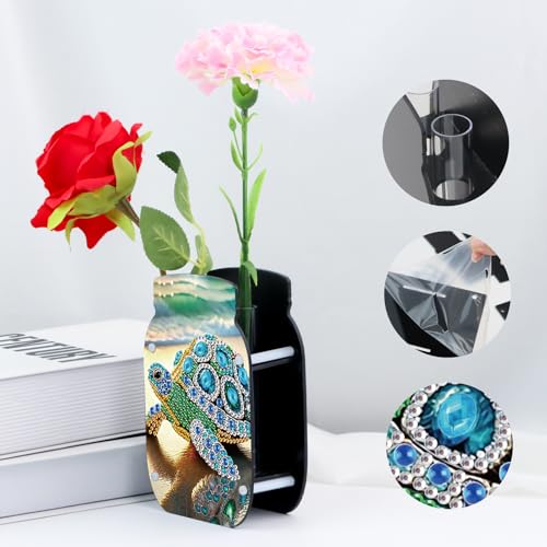 5D Diamond Painting Kit Vase, DIY Turtle Diamond Art for Adult Beginners Acrylic Special Shaped Double-Sided Vase Handmade Crafts, Suitable for Home Living Room Desktop Decoration - color: Turtle