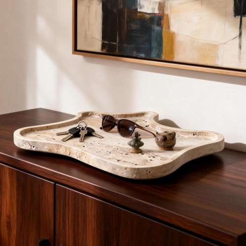 Travertine Tray Vanity Trays for Bathroom, Decorative Trays for Table Coffee Kitchen Home Decor（Small） - size: 9.5" x 9.5" x 0.7"